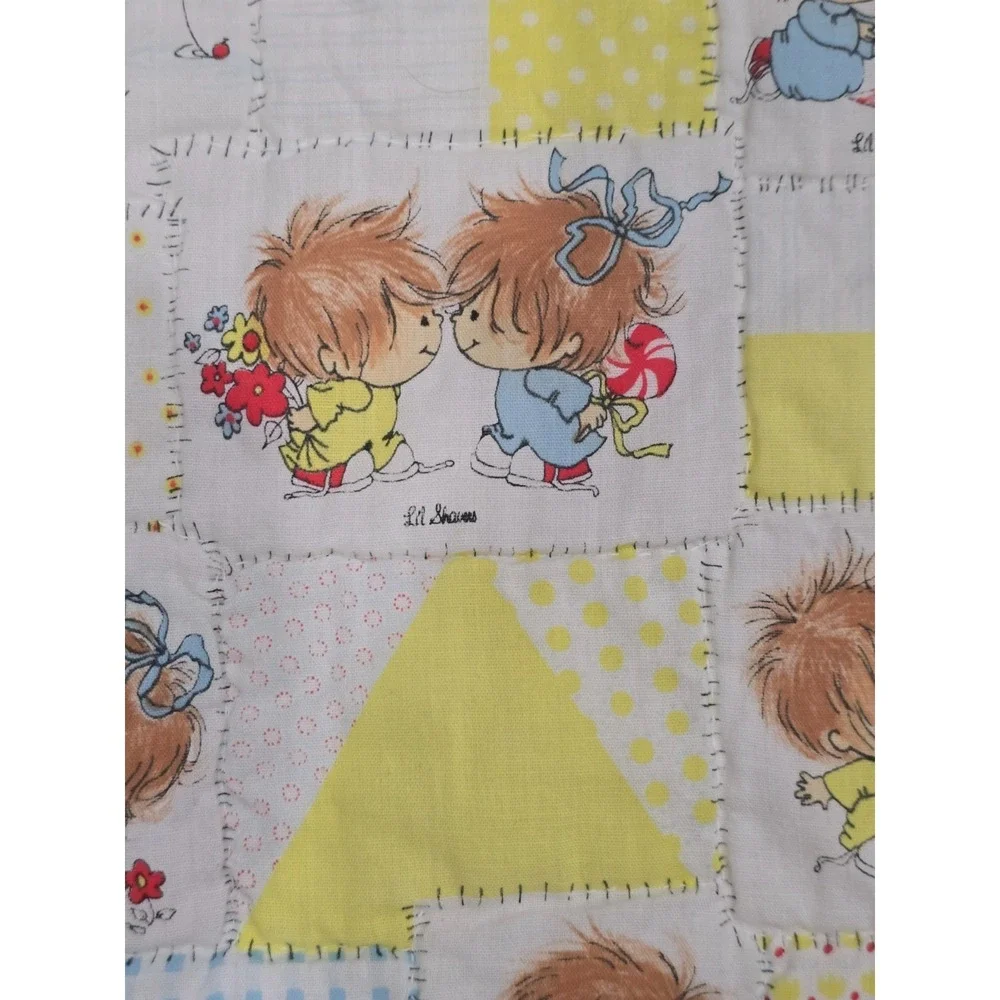 Vintage Lil Shavers Patchwork Baby‎ Quilt Child Yellow Little 1970 Mop Top Hair